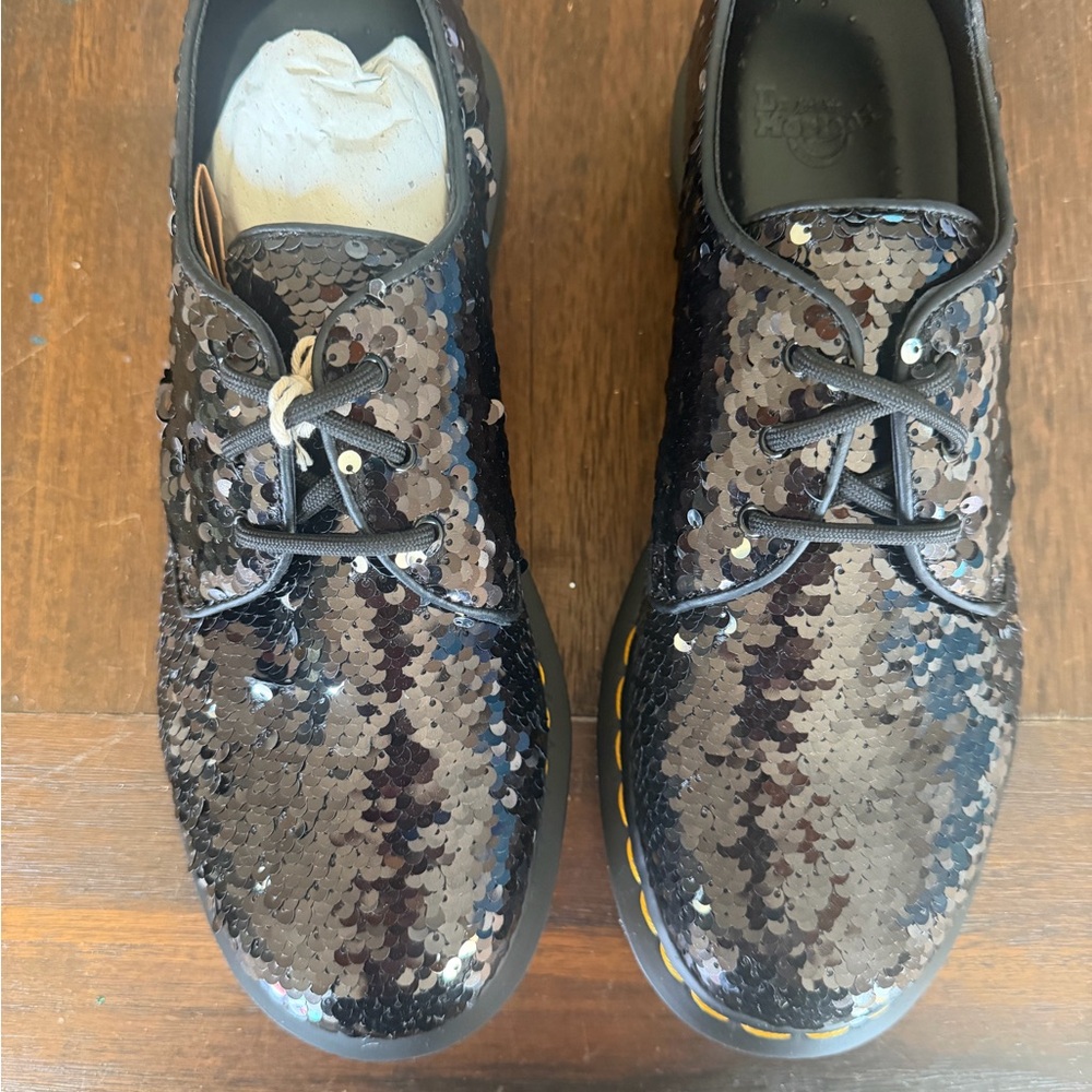 Dr. Martens Black Sequin Derby Shoes